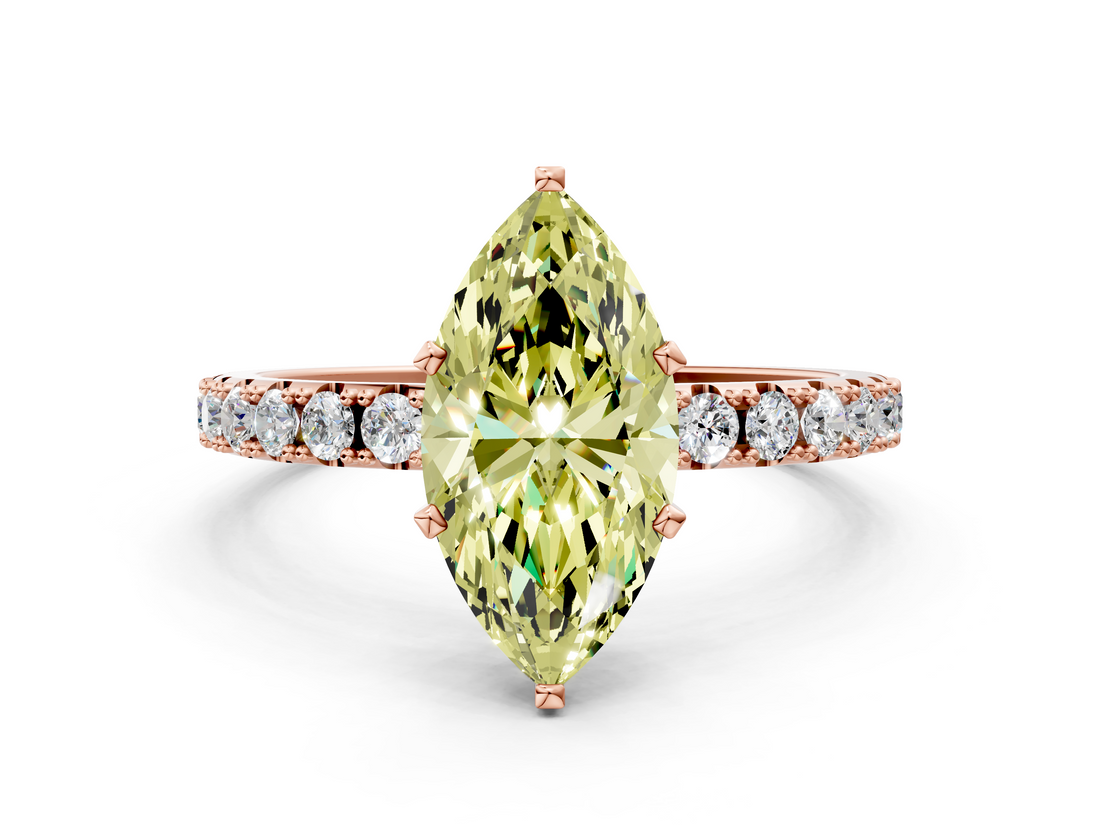Rose gold Fancy Yellow Marquise  Solitaire Pavé Band with Four-Prong Setting