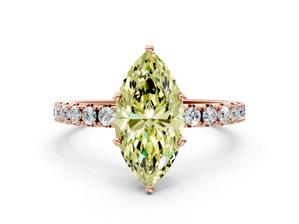 Rose gold Fancy Yellow Marquise Cut Diamond Solitaire Pavé Band with Four-Prong Setting