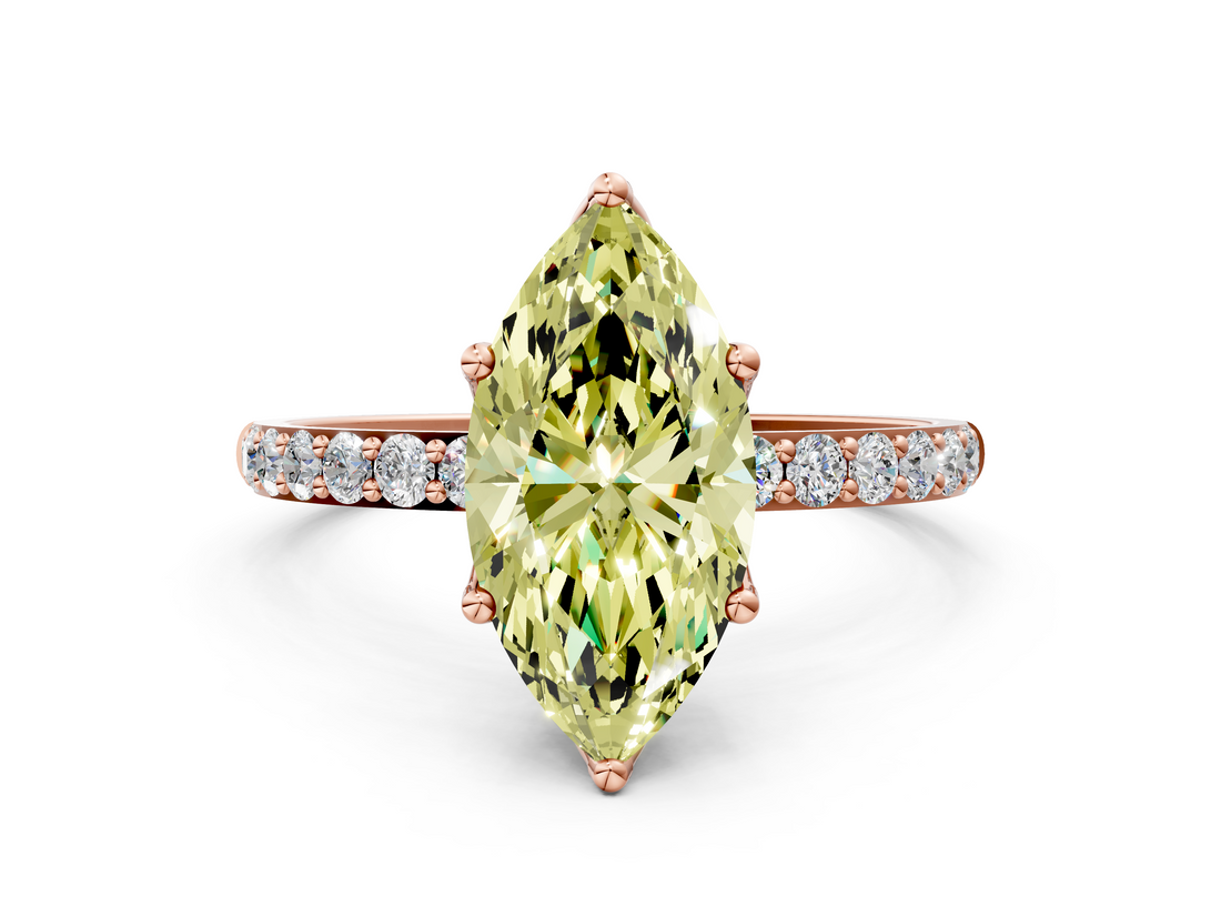 Rose gold Fancy Yellow Marquise  Solitaire Pavé Diamond Engagement Ring with Four-Prong Setting