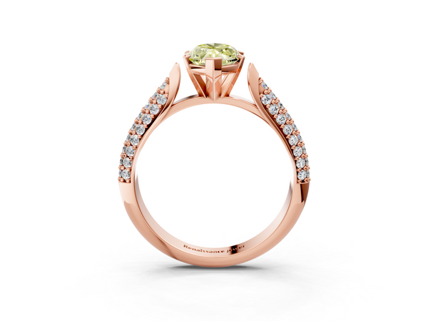 Rose gold Fancy Yellow Marquise  Diamond Solitaire Engagement Ring with Pavé Band and Four-Prong Setting
