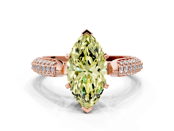 Rose gold Fancy Yellow Marquise  Diamond Solitaire Engagement Ring with Pavé Band and Four-Prong Setting
