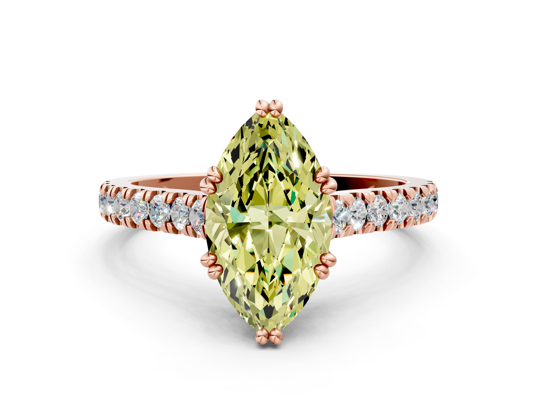 Rose gold Fancy Yellow Marquise  Solitaire Pave Diamond Engagement Ring with Prong Setting
