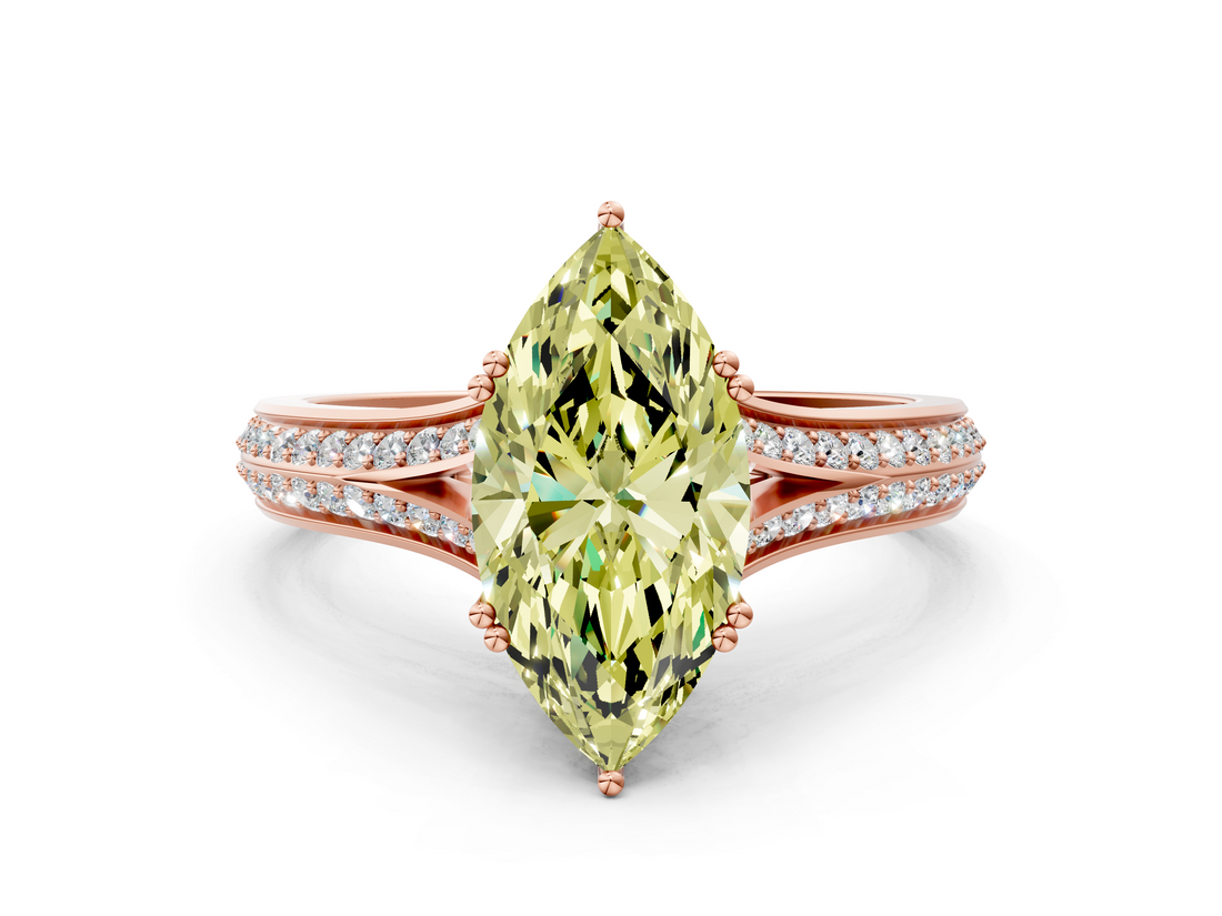 Rose gold Fancy Yellow Marquise  Solitaire Pave Split Shank Engagement Ring with Six-Prong Setting