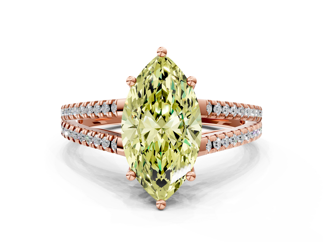 Rose gold Fancy Yellow Marquise  Solitaire Split Shank Pavé Diamond Engagement Ring