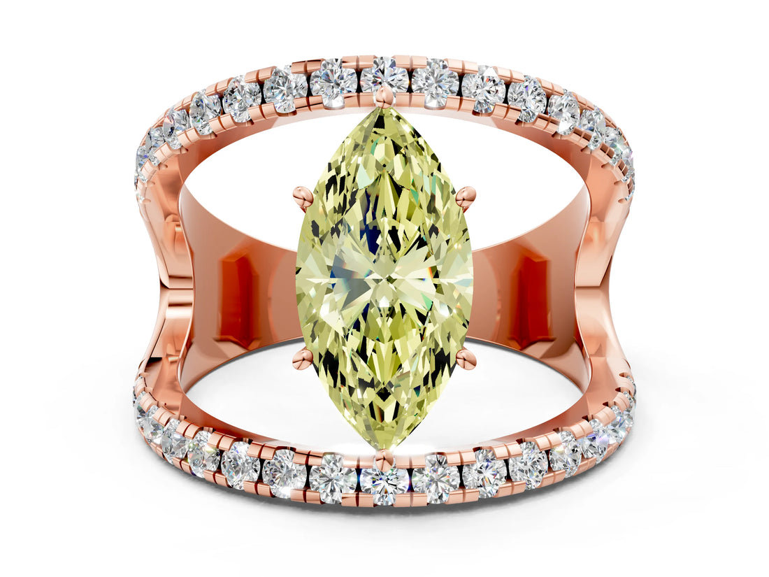 Rose gold Fancy Yellow Marquise  Solitaire Split Shank Pave Diamond Ring_24