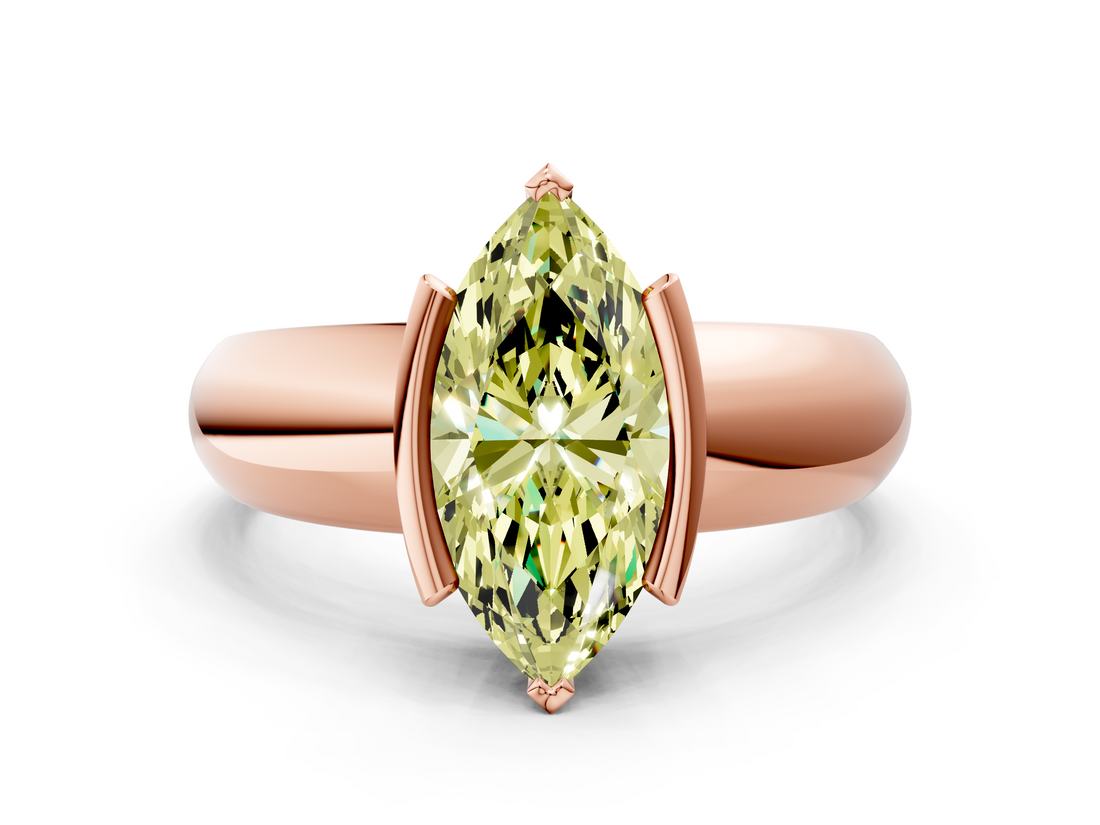 Rose gold Fancy Yellow Marquise  Solitaire Tension Set Diamond Ring with Wide Band
