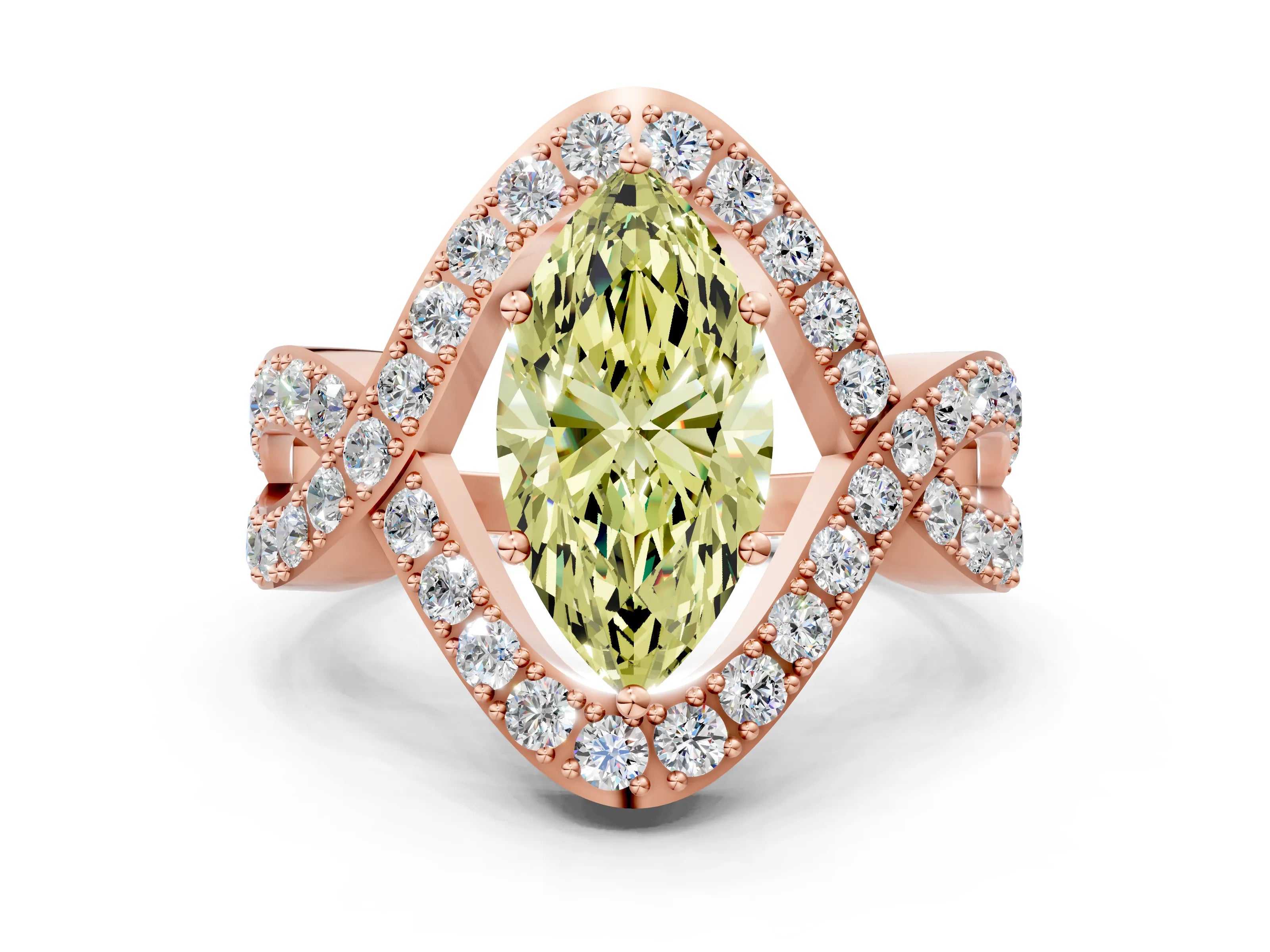 Rose gold Fancy Yellow Marquise Solitaire Twist Band Pavé Diamond Enga