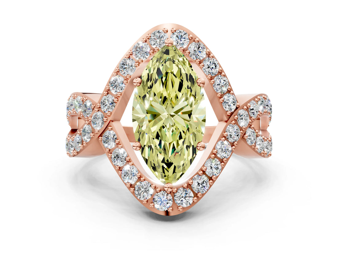 Rose gold Fancy Yellow Marquise  Solitaire Twist Band Pavé Diamond Engagement Ring_32
