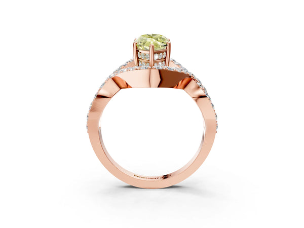 Rose Gold Marquise Infinity Twist Engagement Ring Setting for Fancy Yellow Center with Pave Ribbons