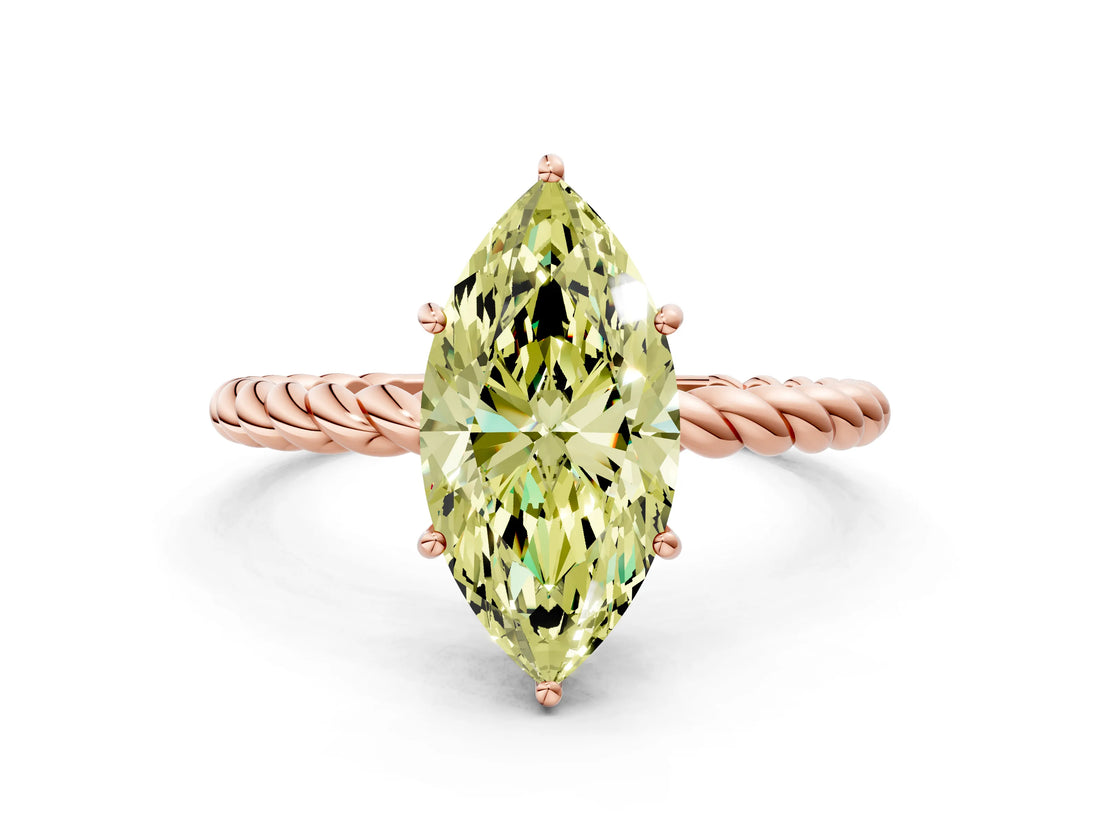 Rose gold Fancy Yellow Marquise  Solitaire Twist Band Ring with Four-Prong Setting_65