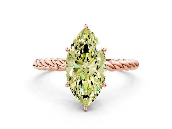 Rose gold Fancy Yellow Marquise  Solitaire Twist Band Ring with Four-Prong Setting
