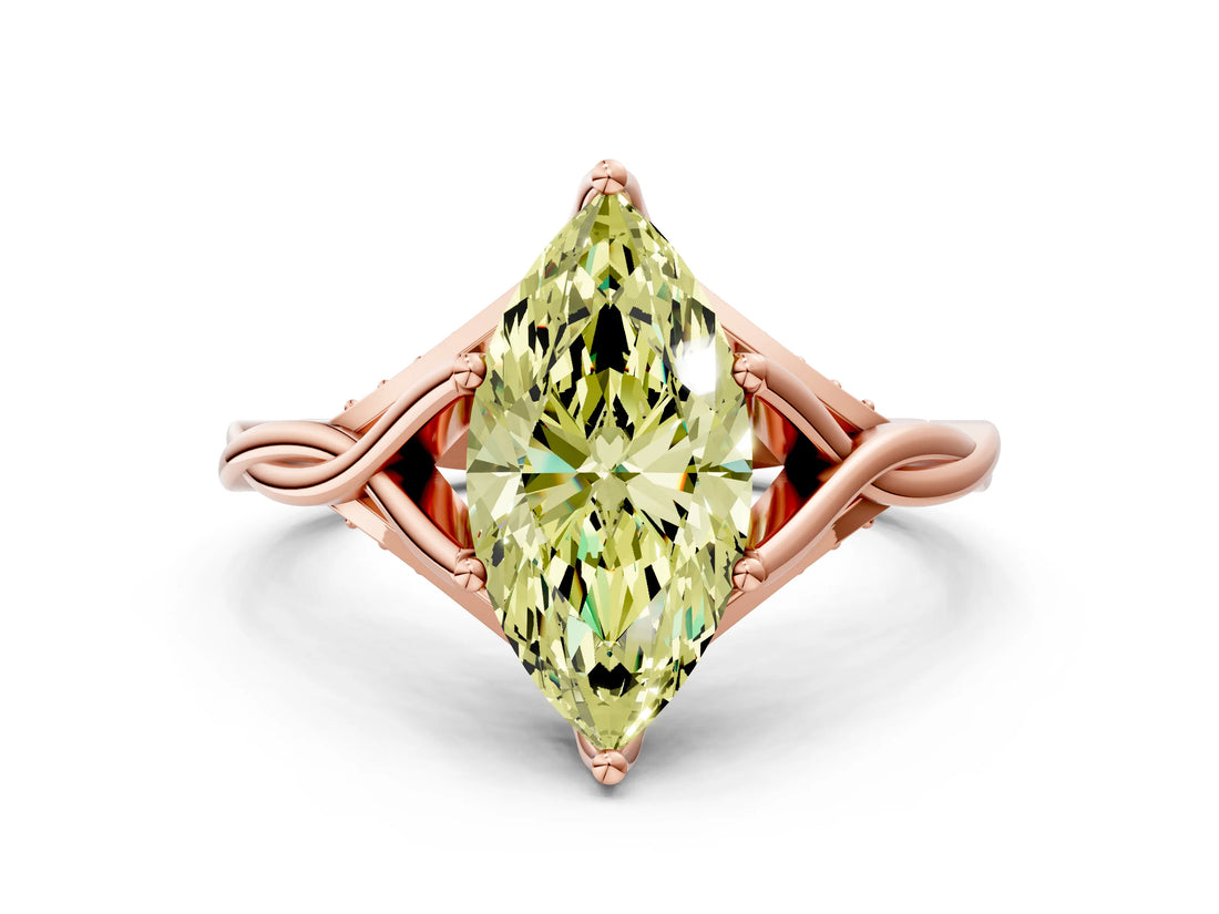 Rose gold Fancy Yellow Marquise  Solitaire Twist Band Six-Prong Setting