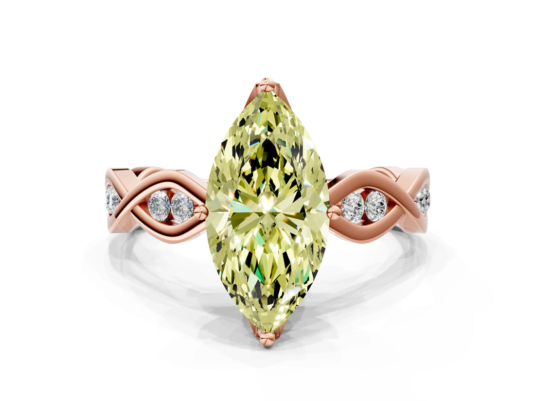 Rose gold Fancy Yellow Marquise  Solitaire Twist Band with Leaf Prong Setting