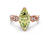 Rose gold Fancy Yellow Marquise  Solitaire Twist Band with Leaf Prong Setting