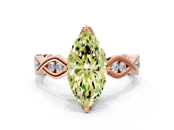 Rose Gold Marquise Accented Twist Engagement Ring Setting for Fancy Yellow Center