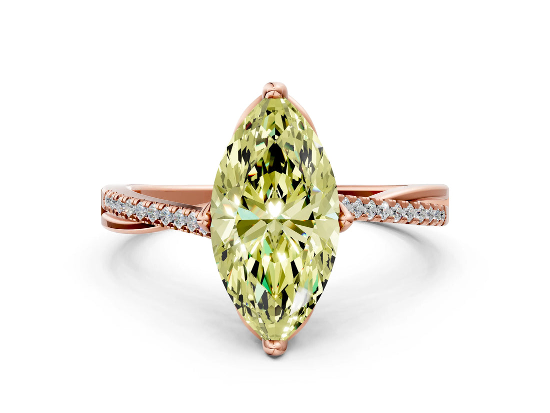Rose gold Fancy Yellow Marquise  Solitaire Twist Band with Pavé Diamonds and Four-Prong Setting_46