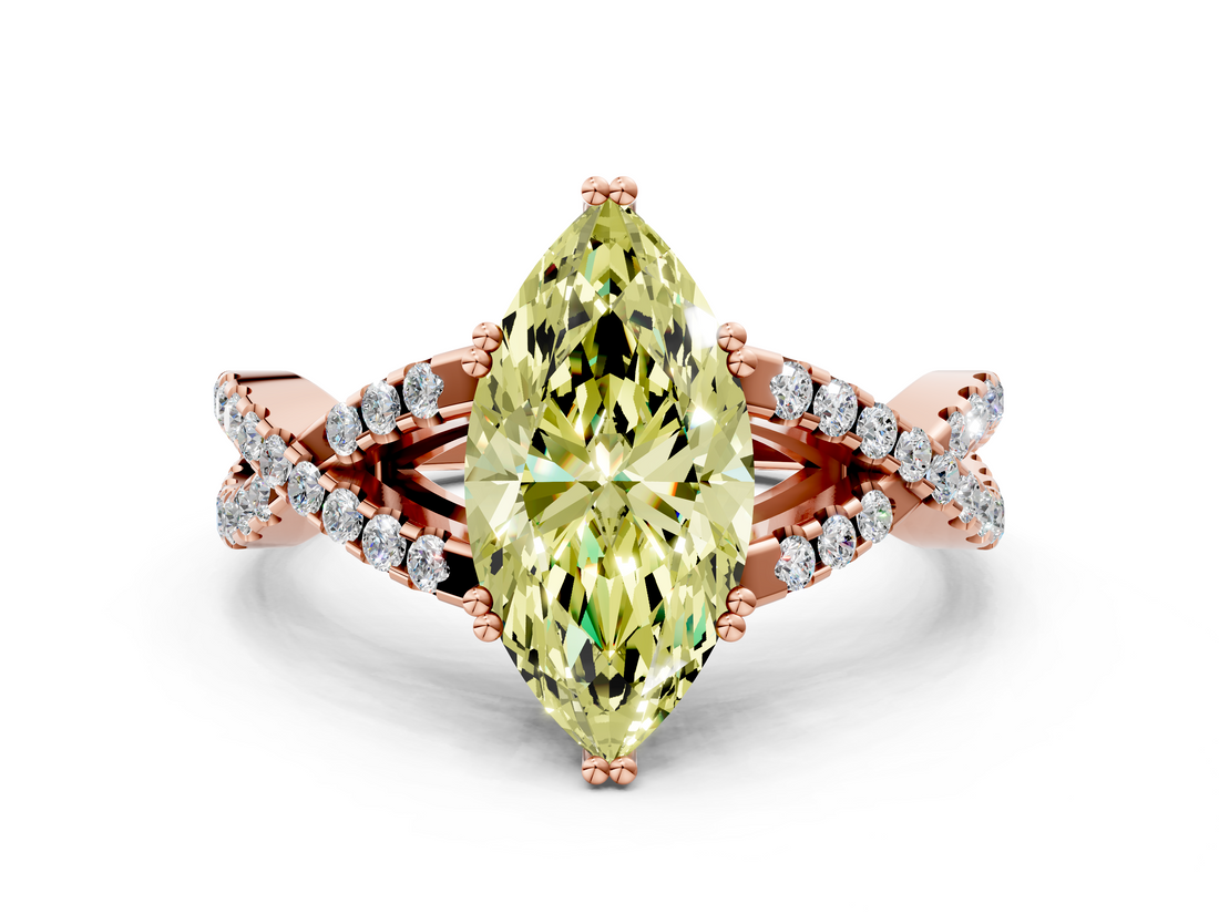 Rose gold Fancy Yellow Marquise  Solitaire Twist Band with Pavé Setting and Four-Prong Setting