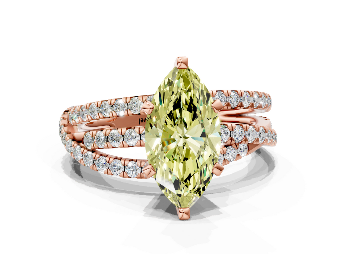 Rose gold Fancy Yellow Marquise  Solitaire Twist Band with Pavé Setting and Four-Prong Setting