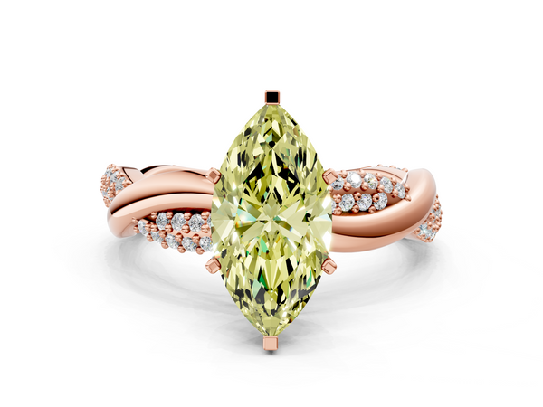 Rose gold Fancy Yellow Marquise  Solitaire Twist Band with Pave Prong Setting