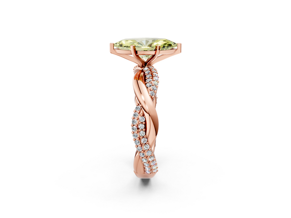 Rose gold Fancy Yellow Marquise  Solitaire Twist Band with Pave Prong Setting