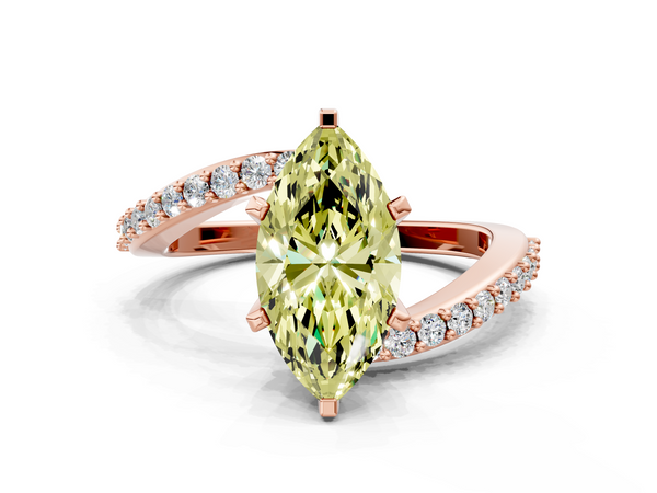 Rose gold Fancy Yellow Marquise  Solitaire Twist Band with Pave Set Diamonds and Four-Prong Setting