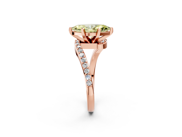 Rose gold Fancy Yellow Marquise  Solitaire Twist Band with Pave Set Diamonds and Four-Prong Setting