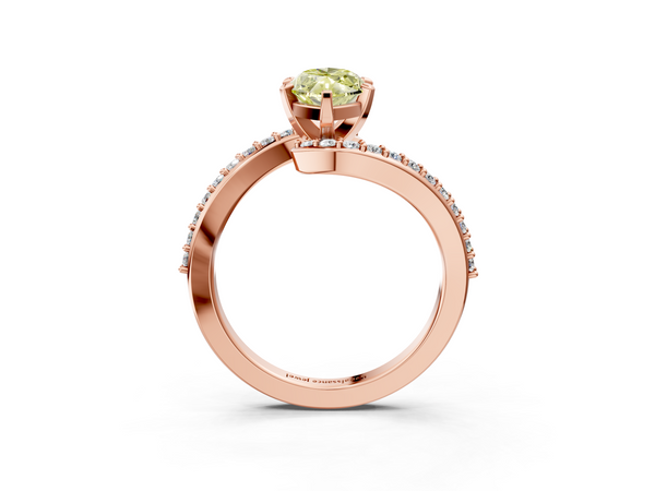 Rose gold Fancy Yellow Marquise  Solitaire Twist Band with Pave Set Diamonds and Four-Prong Setting
