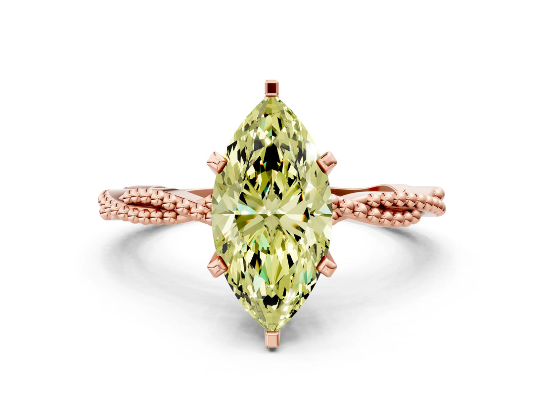 Rose gold Fancy Yellow Marquise  Solitaire Twisted Band with Bead Prong Setting_70