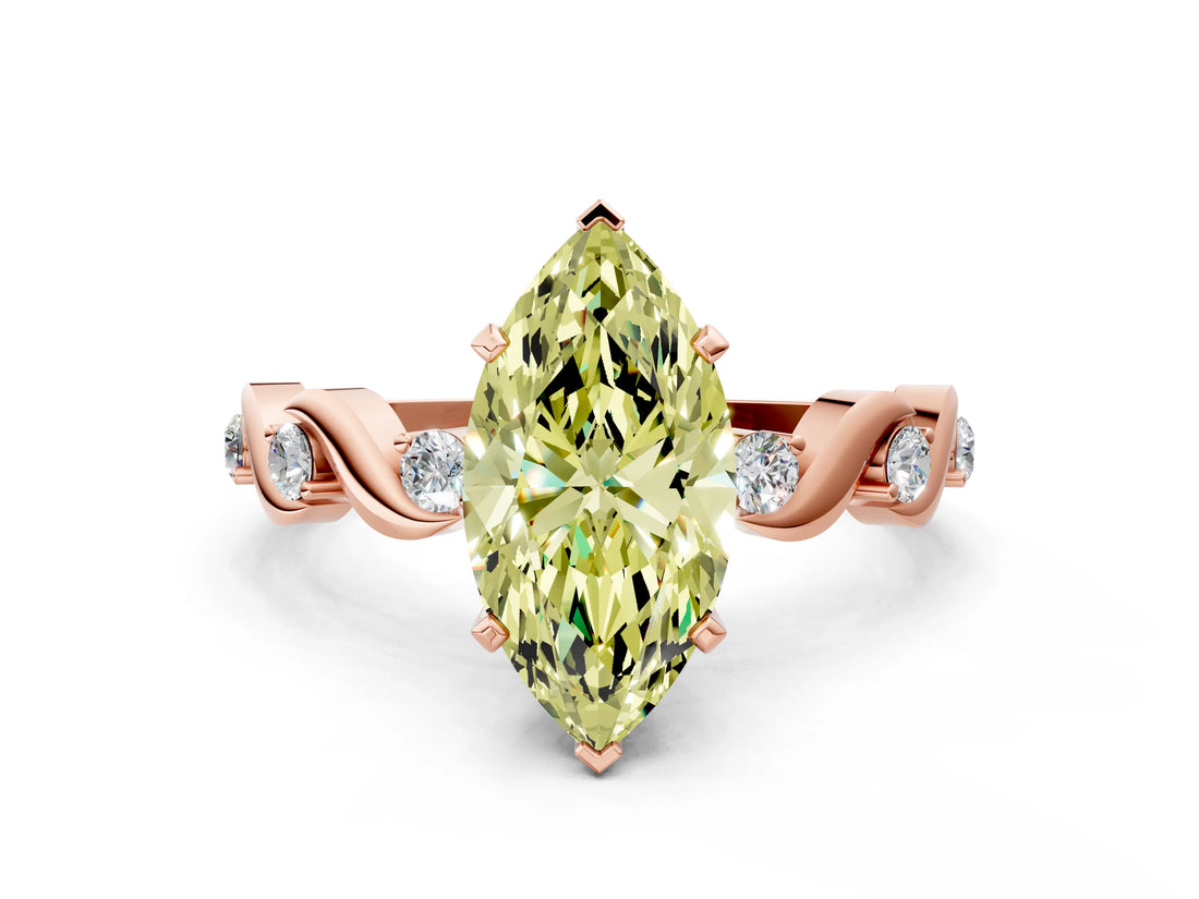 Rose gold Fancy Yellow Marquise  Solitaire Twisted Band with Prong Setting