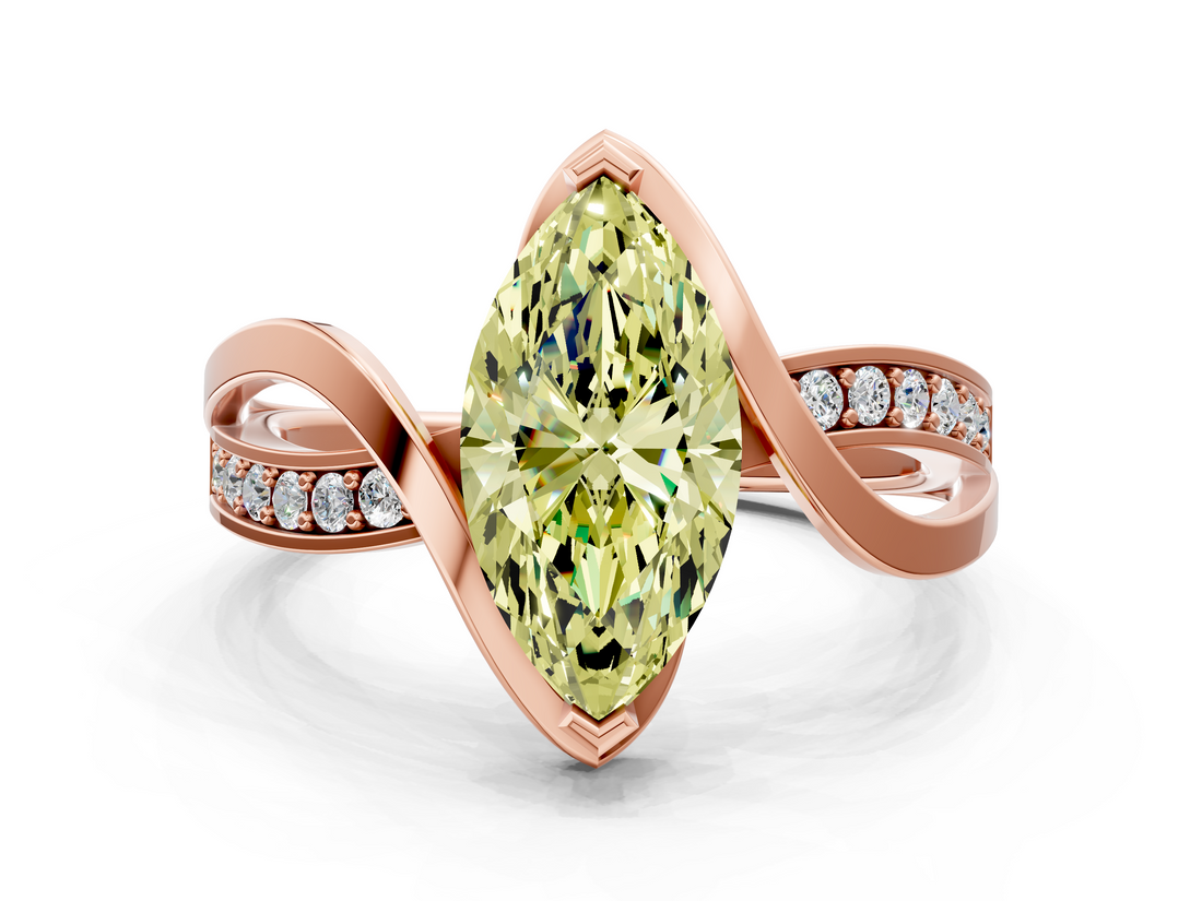 Rose gold Fancy Yellow Marquise  Solitaire Twisted Band with Prong Setting_3