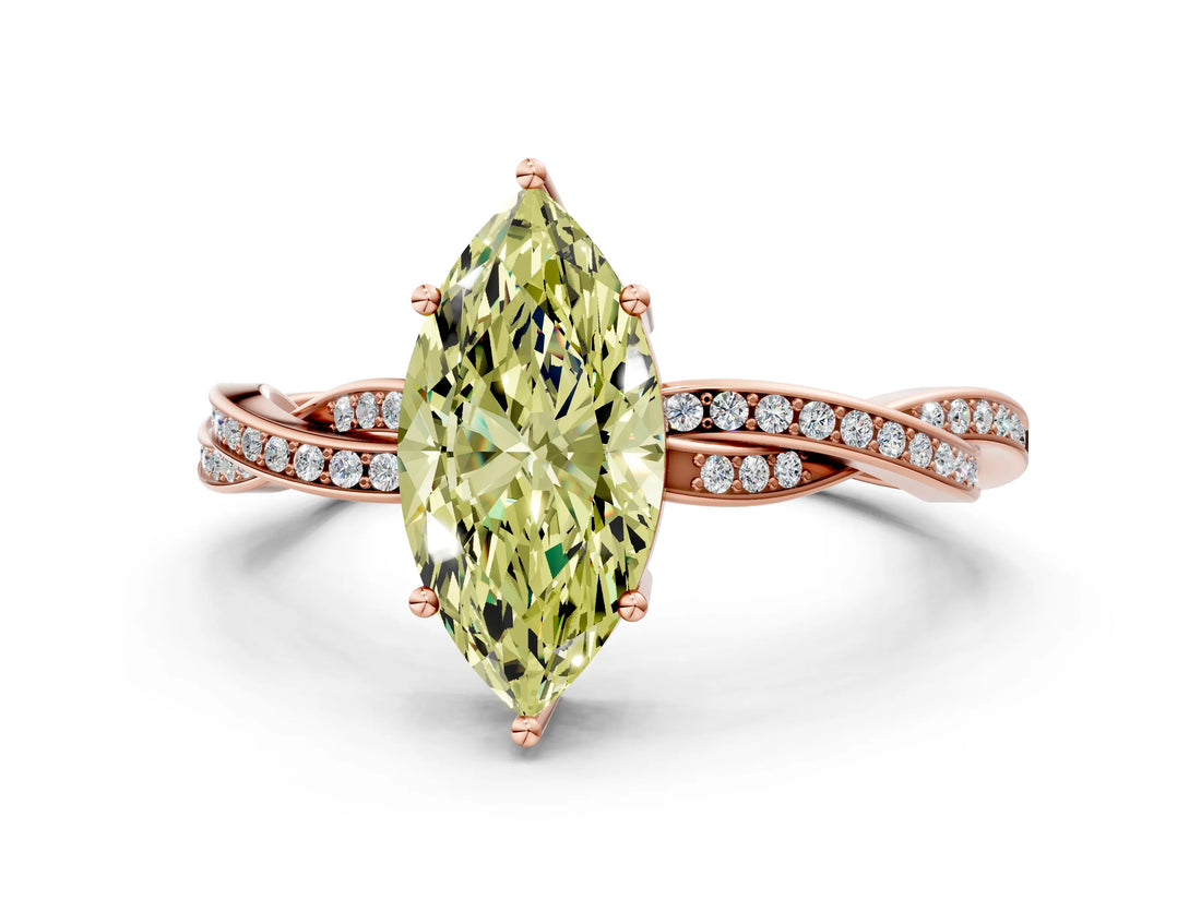 Rose gold Fancy Yellow Marquise  Solitaire Twisted Pave Diamond Ring with Four-Prong Setting_12