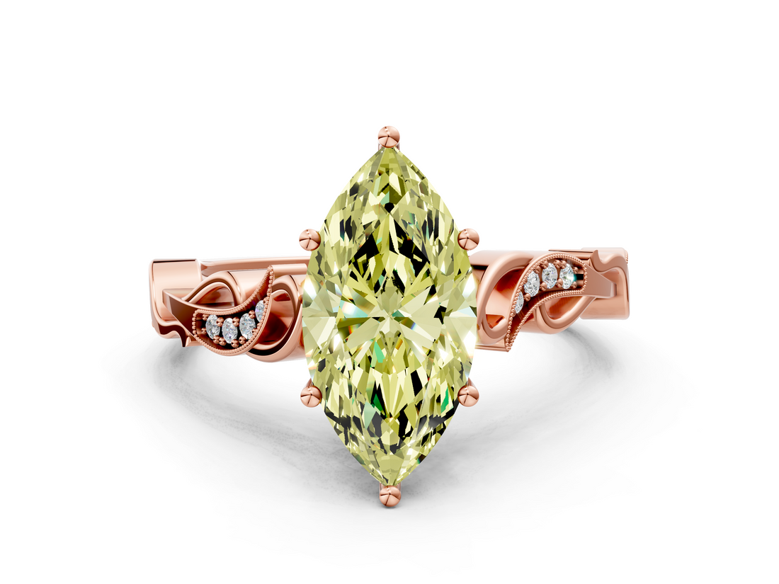 Rose gold Fancy Yellow Marquise  Solitaire Vine Band with Milgrain Prong Setting_3