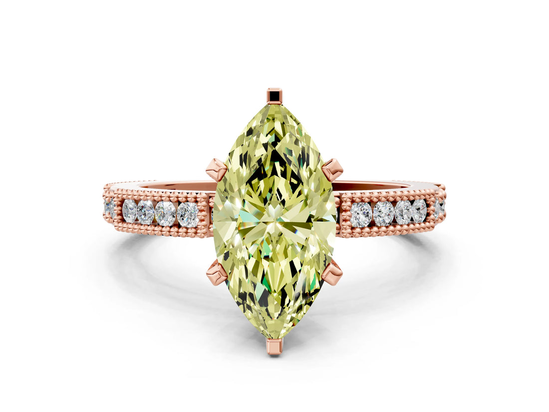 Rose gold Fancy Yellow Marquise  Solitaire with Pavé Band and Four-Prong Setting_29