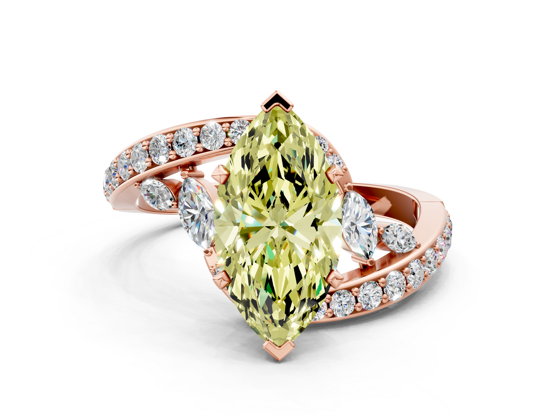 Rose gold Fancy Yellow Marquise  Solitaire with Pavé Twist Band and Four-Prong Setting