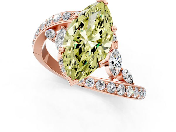 Rose gold Fancy Yellow Marquise  Solitaire with Pavé Twist Band and Four-Prong Setting