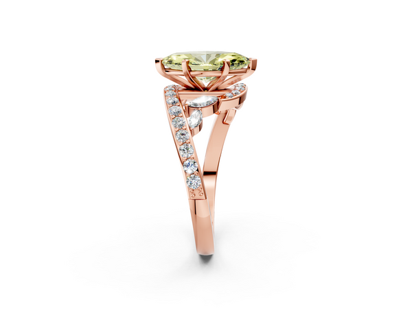 Rose gold Fancy Yellow Marquise  Solitaire with Pavé Twist Band and Four-Prong Setting
