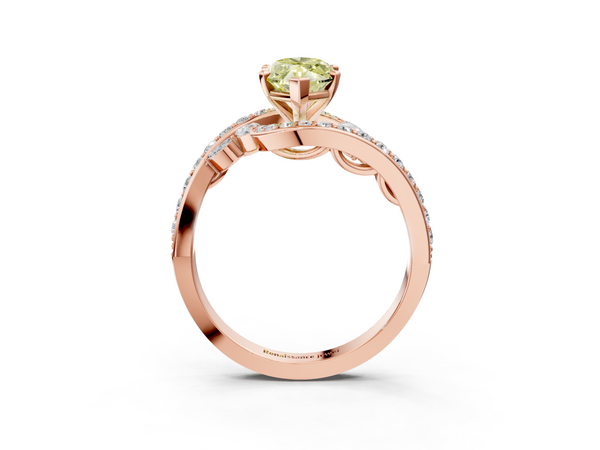 Rose gold Fancy Yellow Marquise  Solitaire with Pavé Twist Band and Four-Prong Setting