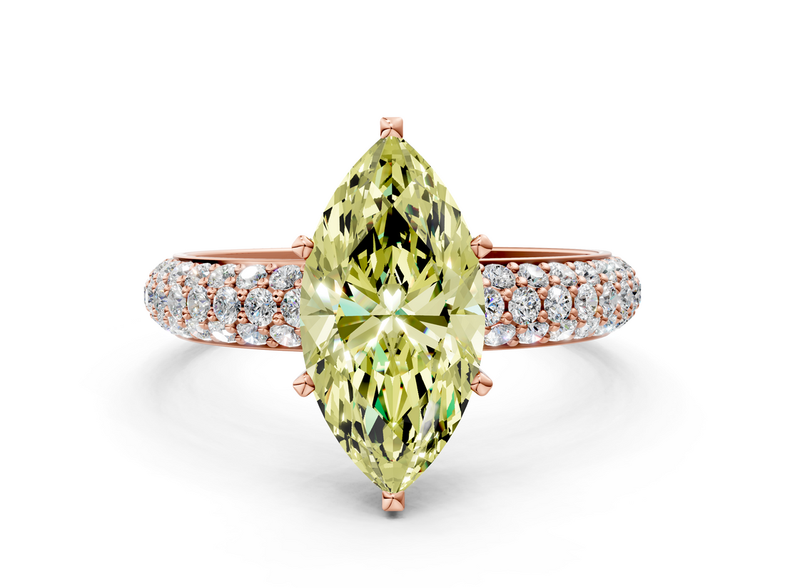 Rose gold Fancy Yellow Marquise  Solitaire with Pave Band and Four-Prong Setting_3