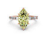 Rose gold Fancy Yellow Marquise  Solitaire with Side Baguettes and Channel Set Band