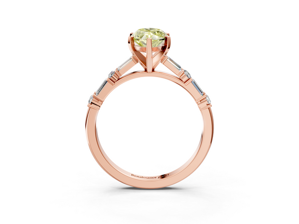 Rose gold Fancy Yellow Marquise Cut Diamond Solitaire with Side Baguettes and Channel Set Band