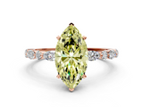 Rose gold Fancy Yellow Marquise  Solitaire with Side Stones on a Pavé Band and Four-Prong Setting