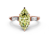 Rose gold Fancy Yellow Marquise  Solitaire with Tapered Baguette Side Stones on a Classic Band with Four-Prong Setting