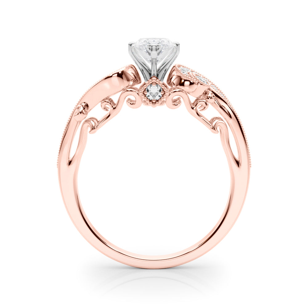 Rose gold Fancy Yellow Marquise cut Solitaire with Milgrain Pave Band and Four-Prong Setting 2