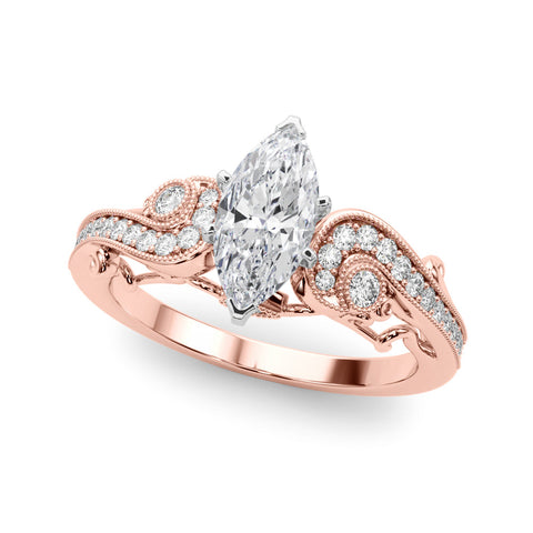 Rose gold Fancy Yellow Marquise cut Solitaire with Milgrain Pave Band and Four-Prong Setting