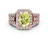 Rose gold Fancy Yellow Oval -Cut Halo Diamond Ring with Split Shank and Four-Prong Setting_91