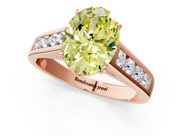 Rose gold Fancy Yellow Oval  Brilliant Channel-Set Solitaire Ring with Four-Prong Setting