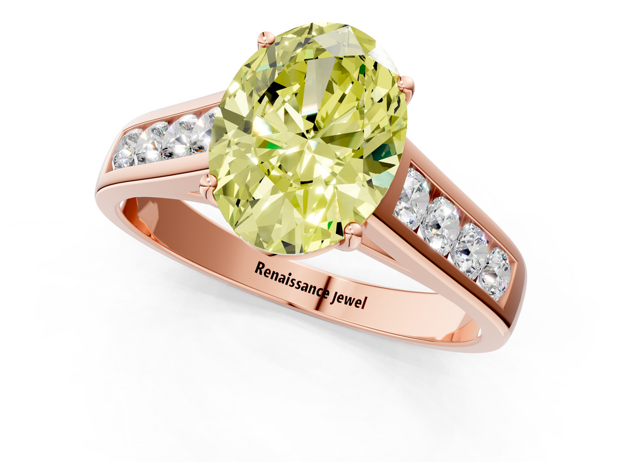 Rose gold Fancy Yellow Oval  Brilliant Channel-Set Solitaire Ring with Four-Prong Setting