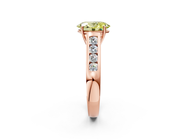 Rose gold Fancy Yellow Oval  Brilliant Channel-Set Solitaire Ring with Four-Prong Setting