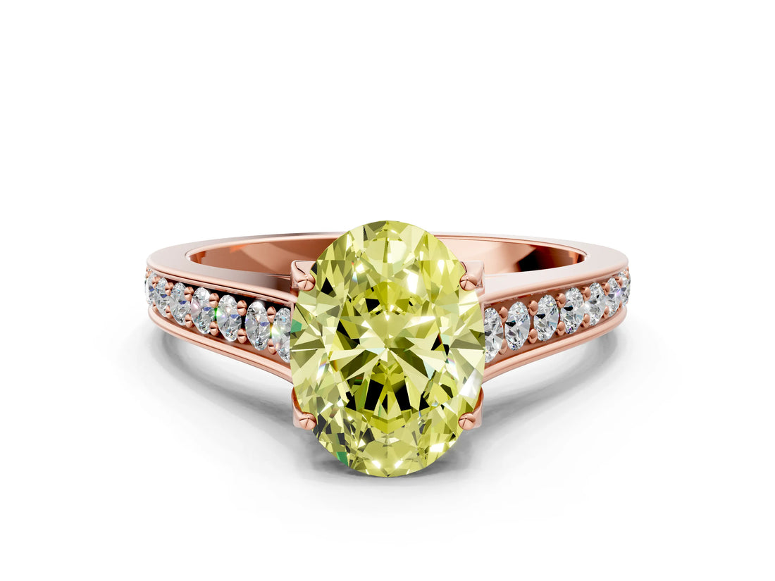 Rose gold Fancy Yellow Oval  Brilliant Cut Diamond Engagement Ring with Pavé Band and Four-Prong Setting_49
