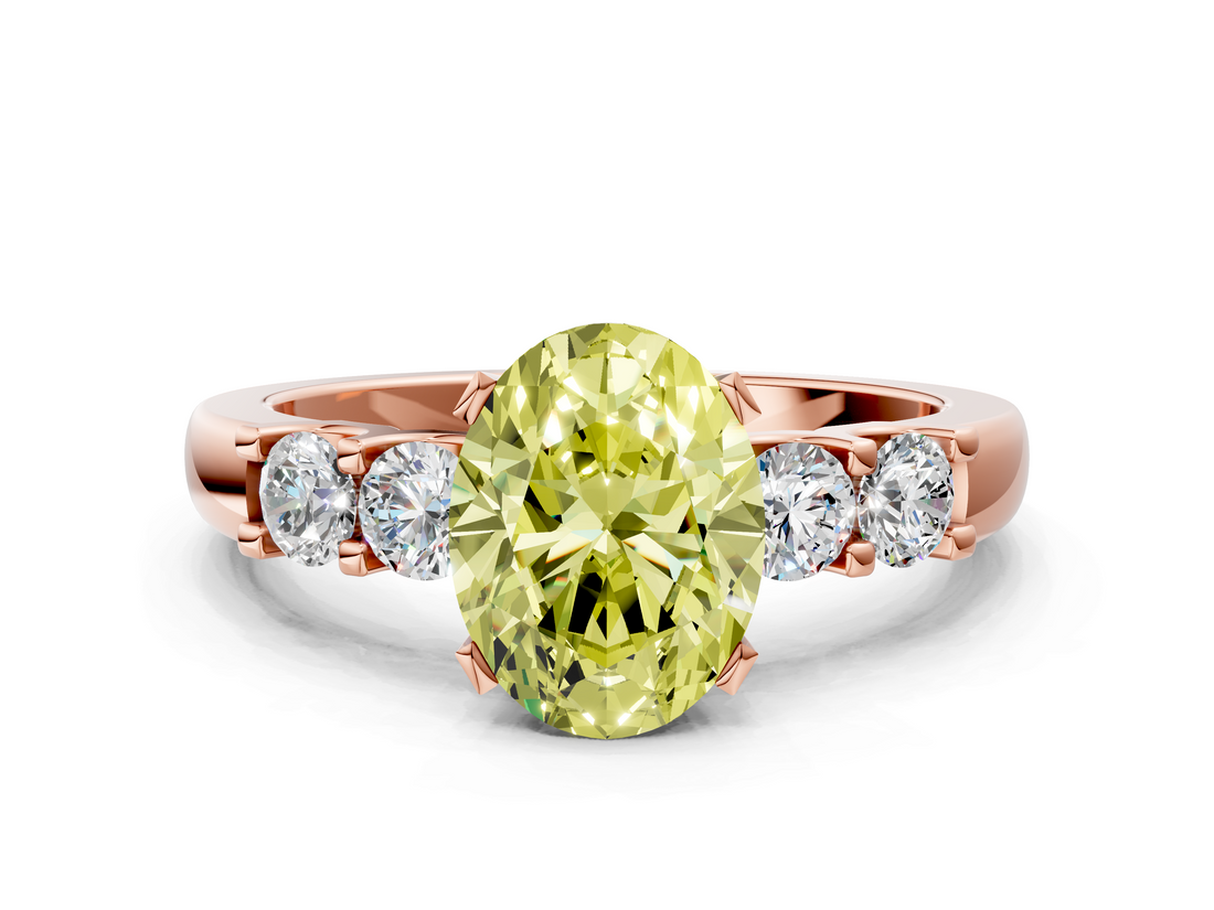 Rose gold Fancy Yellow Oval  Brilliant Cut Diamond Five-Stone Prong Set Engagement Ring with Channel Band_3